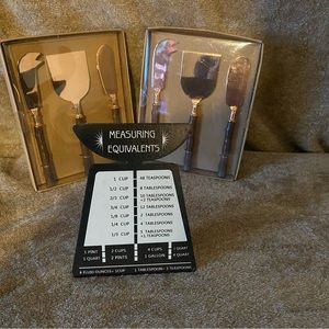 Cheese knives and measuring equivalents stand